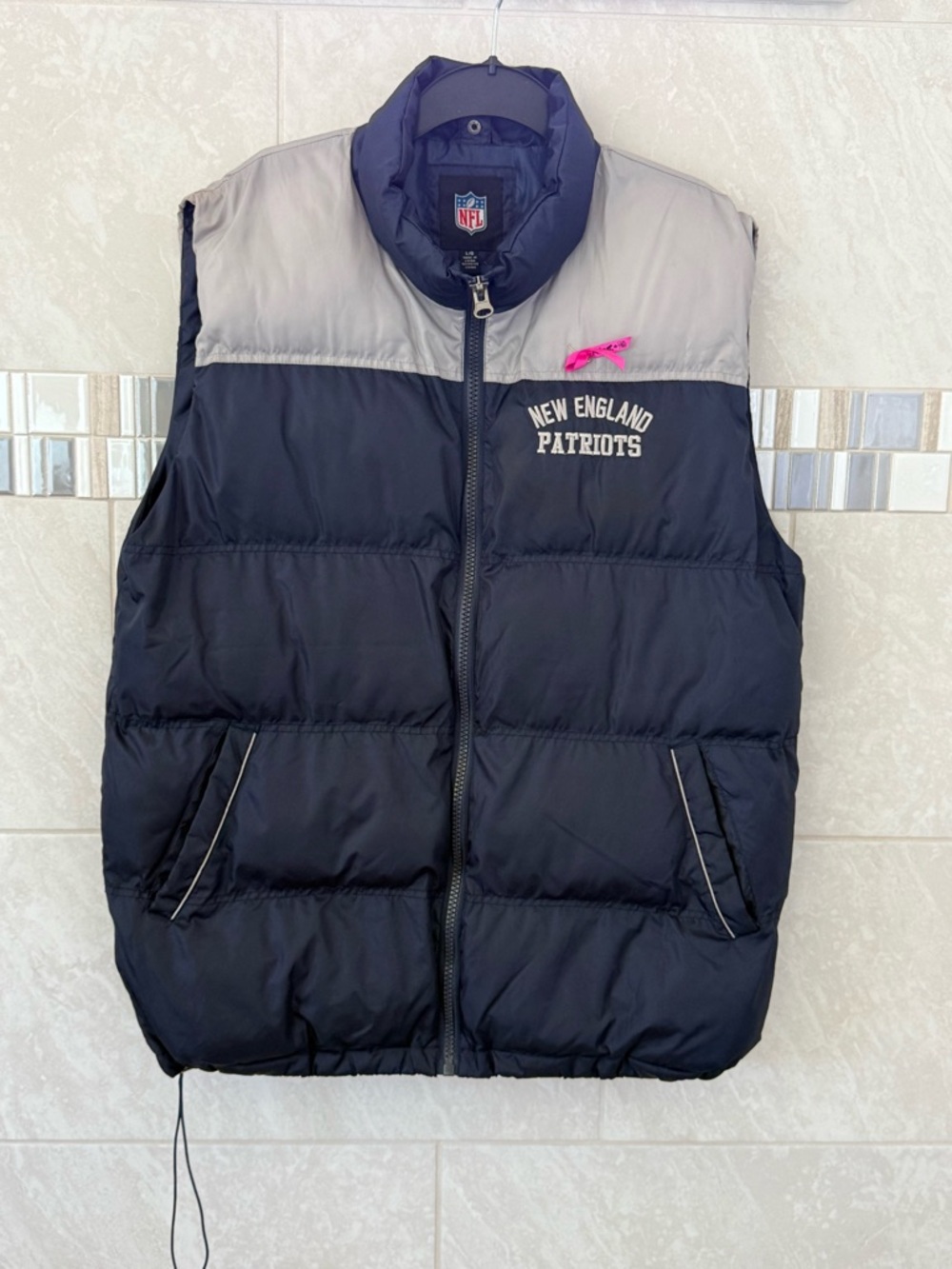 NFL New England Patriots Puffer Vest Men navy / Silver Quilted Full Zip - large